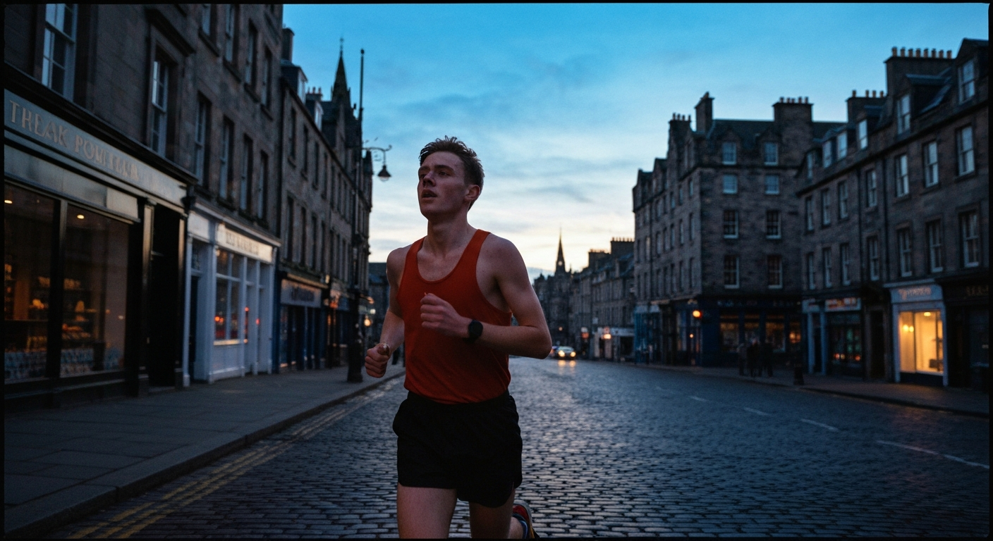 Edinburgh: Eric Liddell's morning run encounter God, capturing the ordinary moment calling him to find God in running.