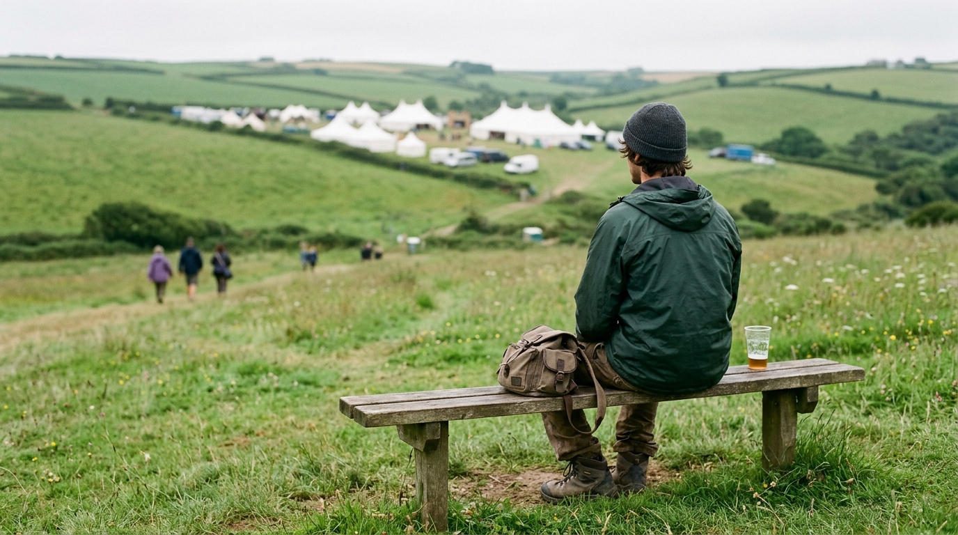 Young man standing outdoors at a modern Cornwall Christian festival field sharing his Creation Fest testimony after being baptised at festival 2022